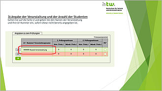 Angabe der Veranstaltung und Anzahl der Studierenden © HTW Berlin