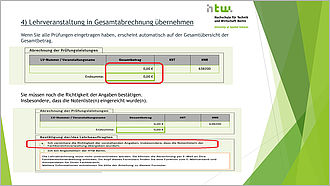 Lehrveranstaltung in Gesamtabrechnung übernehmen © HTW Berlin