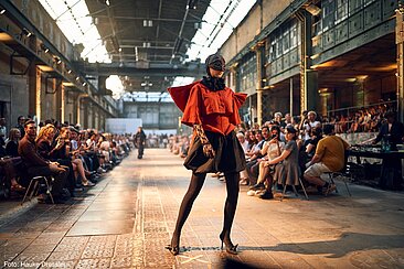 Model auf dem Laufsteg in der MaHalla © Hauke Dressler