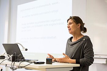 Psychological counsellor during a lecture